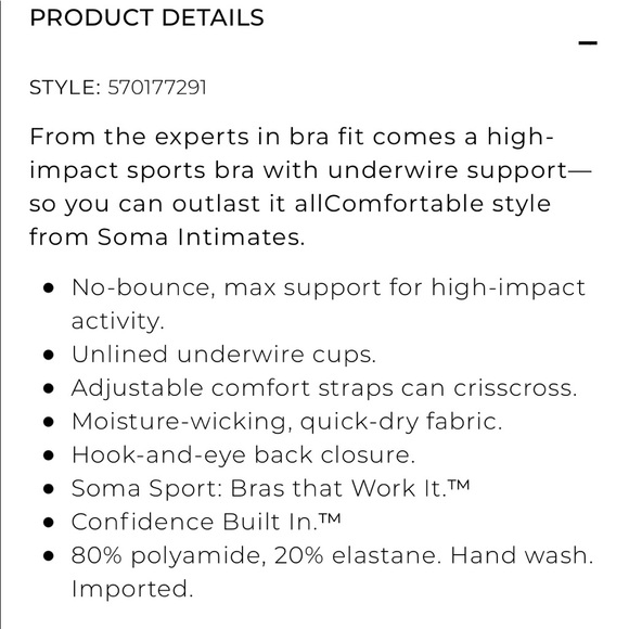 Soma Max Impact Underwire Sports bra 34DD NWOT - Picture 11 of 11